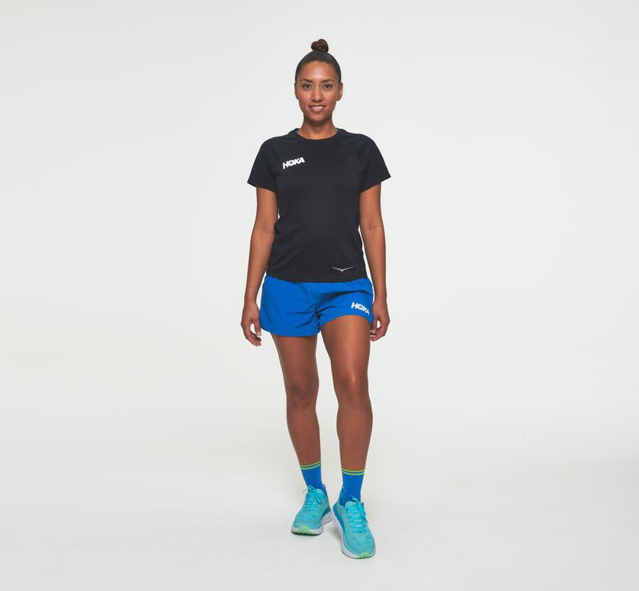 Hoka One One Tops Womens Black - Performance Short Sleeve - 78209LYFJ